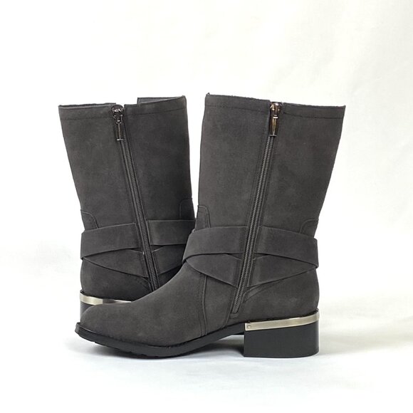 New Vince Camuto Wethima Shady Grey Suede Leather Mid-Calf Engineer Boot 8 - Picture 3 of 11